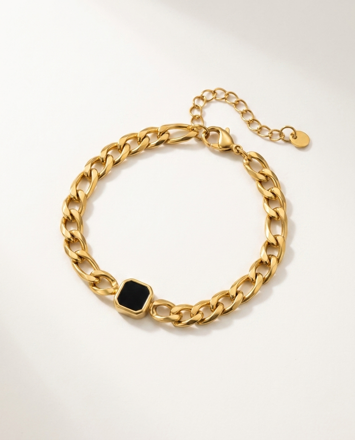 BRACELET CUBAIN — Figaro Onyx 7 mm Or — BRISANT