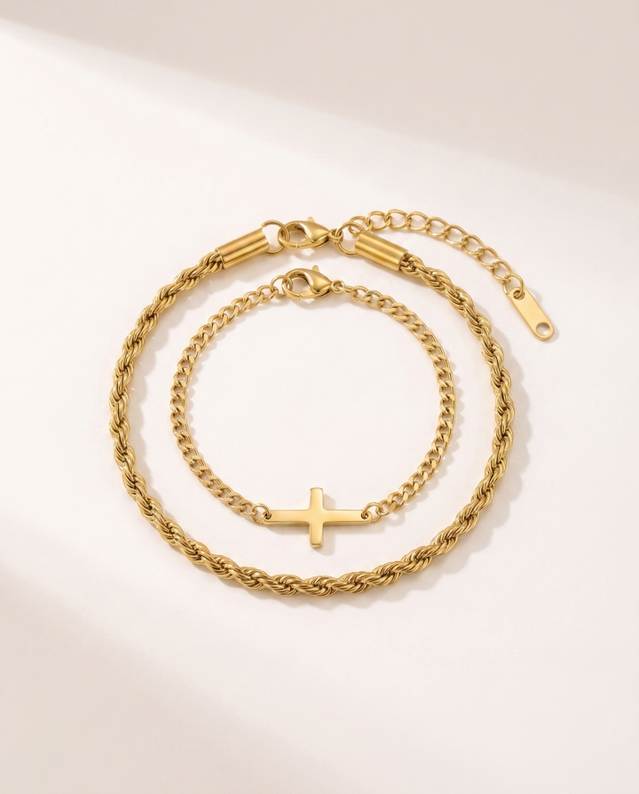 Set croix or + cordage or — flatlay