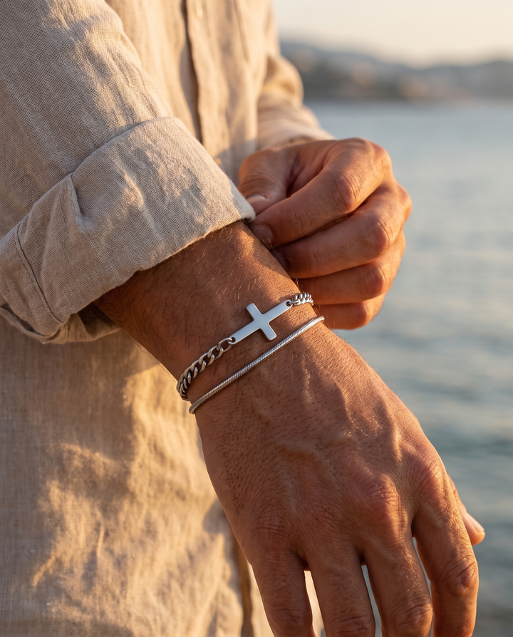 SET CROIX & SERPENTINE Bracelets — détail plage — BRISANT