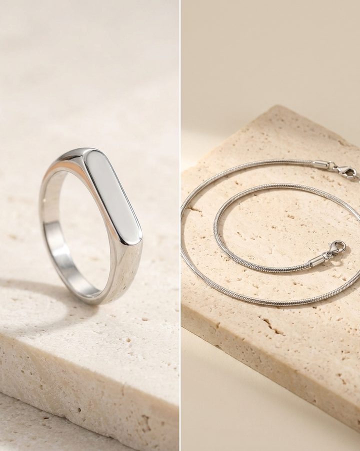 Bague HORIZON et bracelet SERPENTINE — packshots